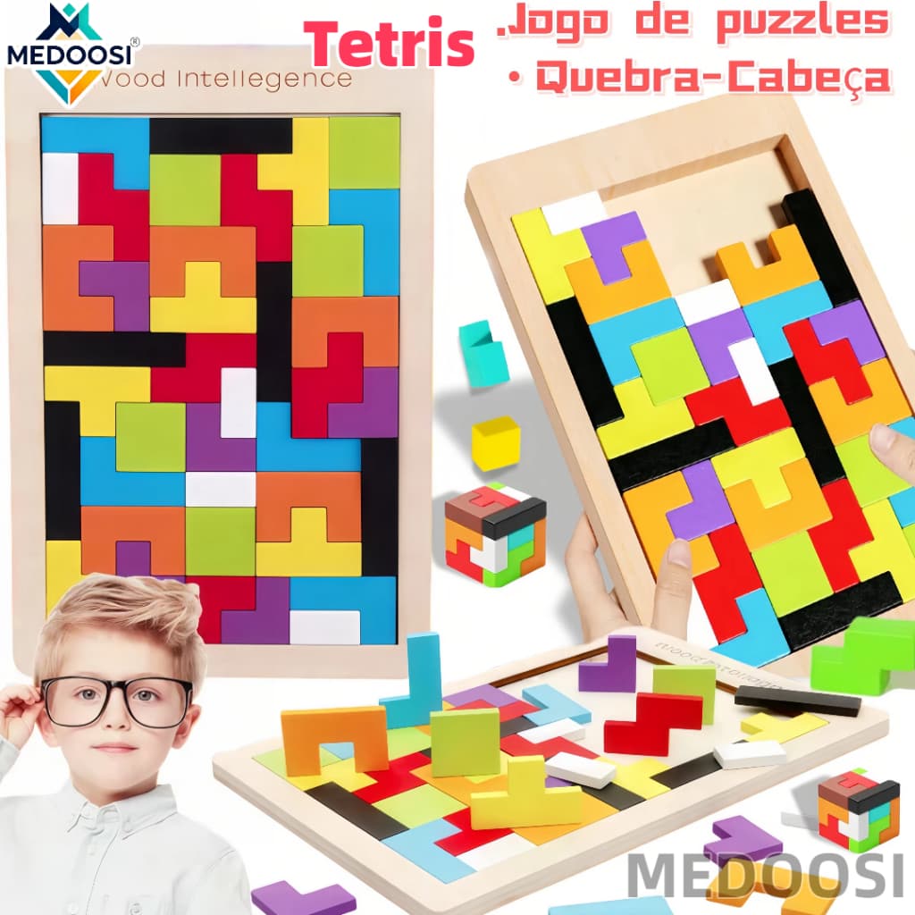 MEDOOSI Quebra-Cabeça 3D 3 em 1 Tetris De Madeira Brinquedos E Tangram /Jogo Infantil Maginação Educativo para Crianças