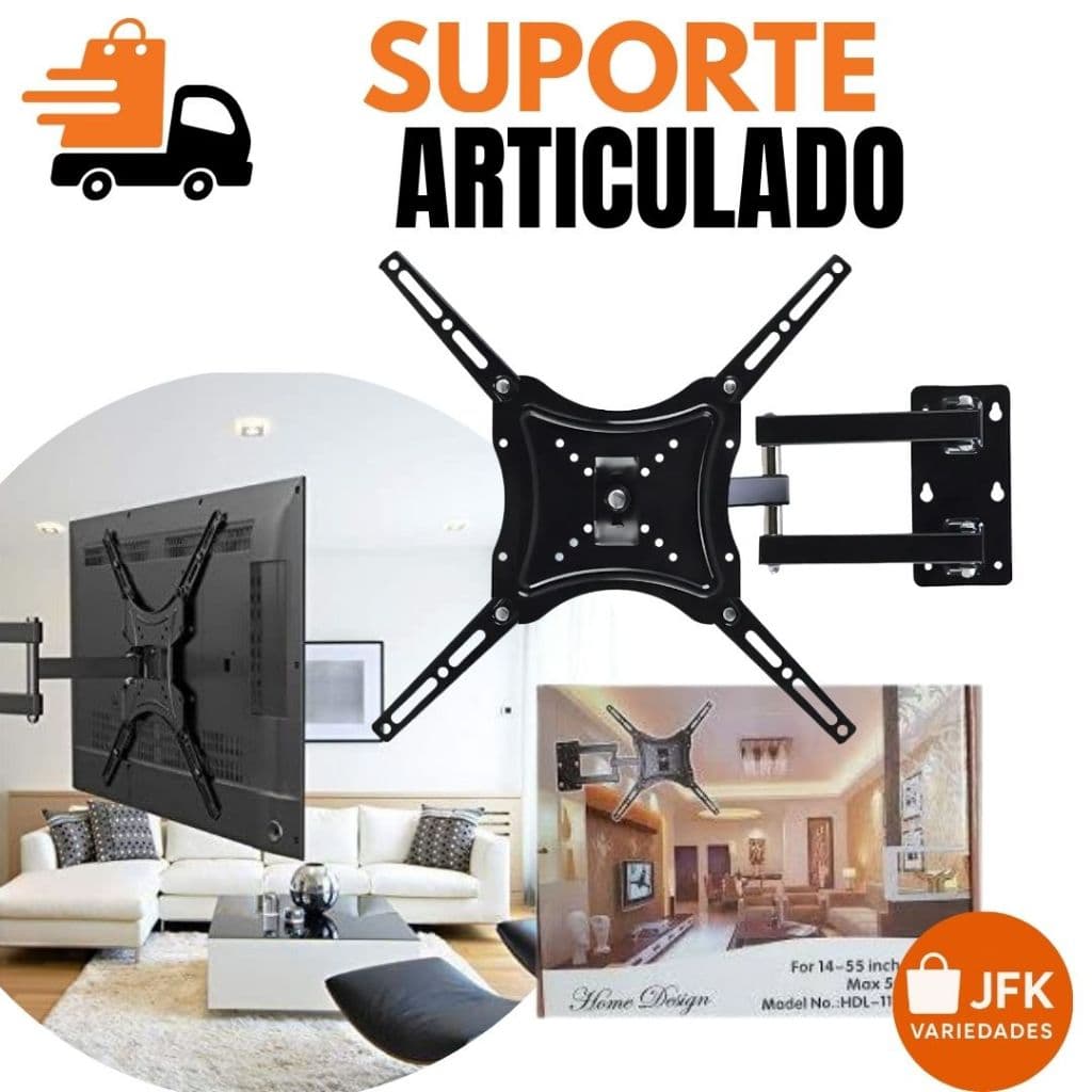 Suporte de TV Articulado 14 a 55 Pol Universal para Parede Sala e Quarto Inclinável Giratório Reforçado Painel Monitor