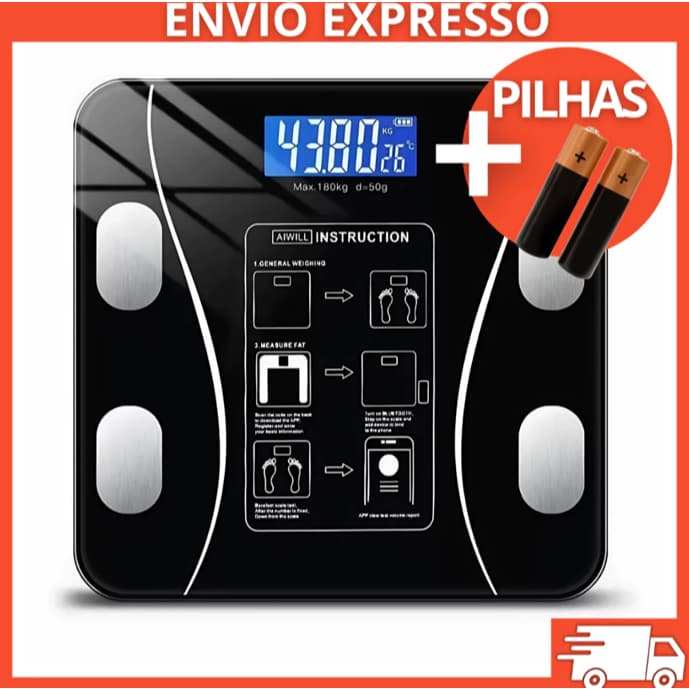 Balança Digital Medidora Corporal Bioimpedância/quadrada até 180kg, Balança Cozinha 10kg.