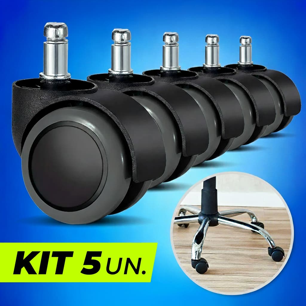 Kit 5 Rodízios Rodinhas Para Cadeira de Escritório Gamer Silicone Anti-risco Pino 11mm