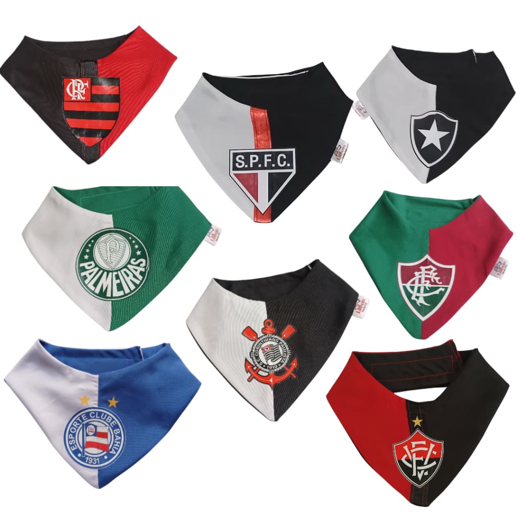 Bandana Pet Vários Times Futebol para Cachorro Acessórios Gravata para Cães e Gatos com Velcro