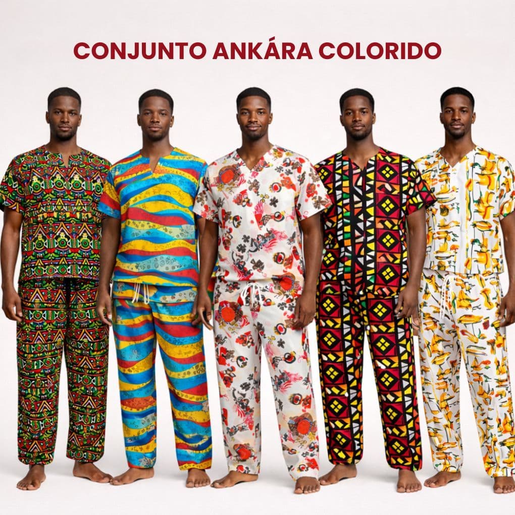 Conjunto Roupa Umbanda Candomblé Ankara Estampado Africano Colorido Masculino Premium Entrega Rapida