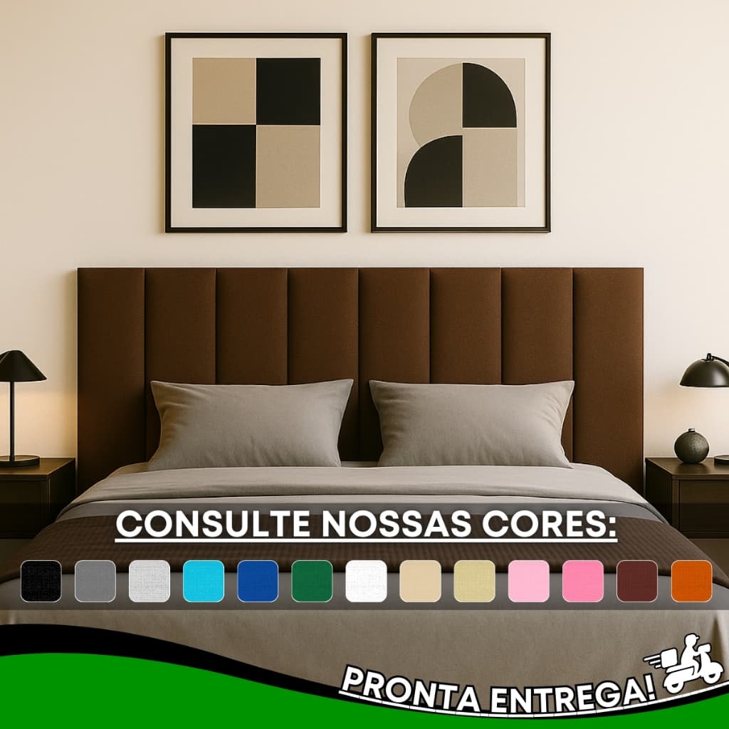 Kit Cabeceira Modulada Adesiva Completa de Cama Solteiro Casal Queen e King Placas de 45x20cm
