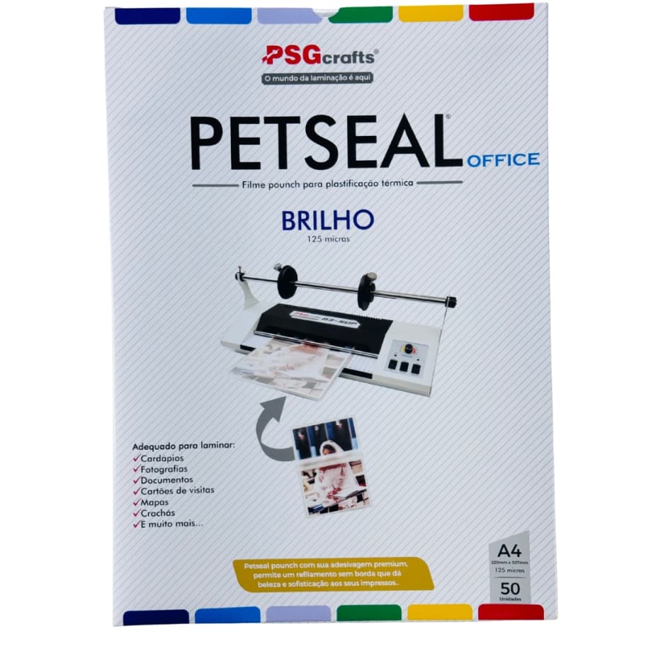Petseal Brilho A4 125 micras caixa com 50 laminas