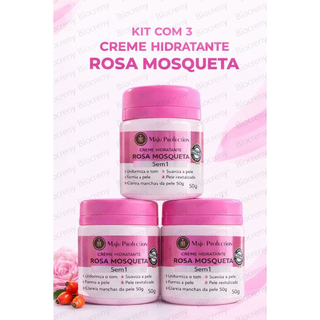Kit 3 Pomadas Rosa Mosqueta Clareador Manchas Melasma Anti Idade Hidratante