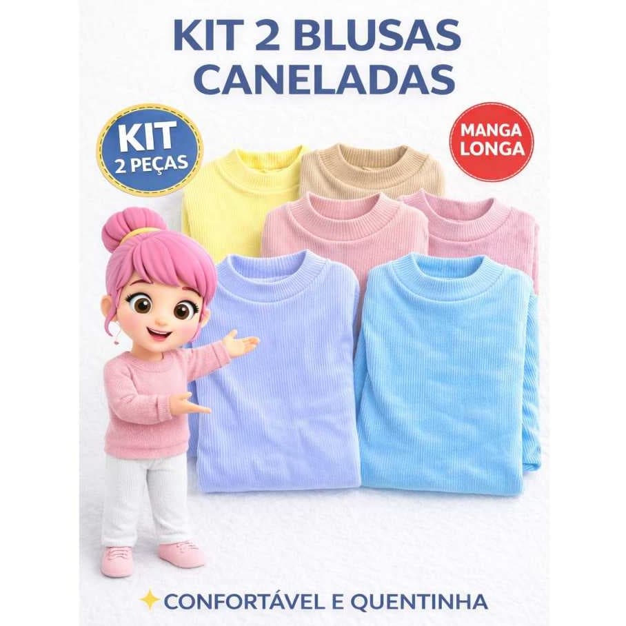 Kit Blusa Infantil Canelada Manga Longa Menina Inverno Roupa Infantil Confortável Cores Sortidas
