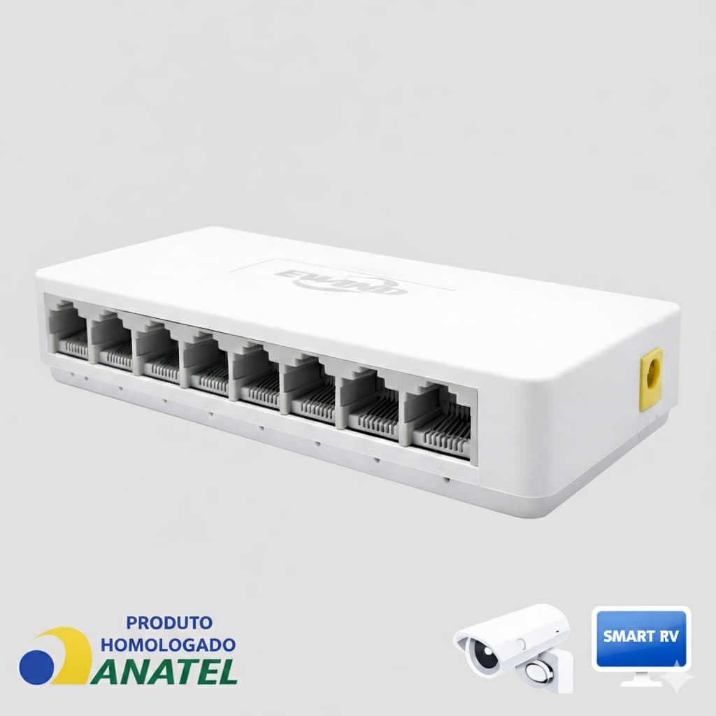 Switch 8 Portas de Rede 10/100Mbps RJ45 De Rede Ideal câmeras IP, PCs, impressoras e Smart TVs