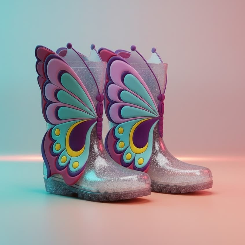 Bota Infantil Galocha Femininas Meninas Cano Alto Impermeável Borboletas Alta Estilosa