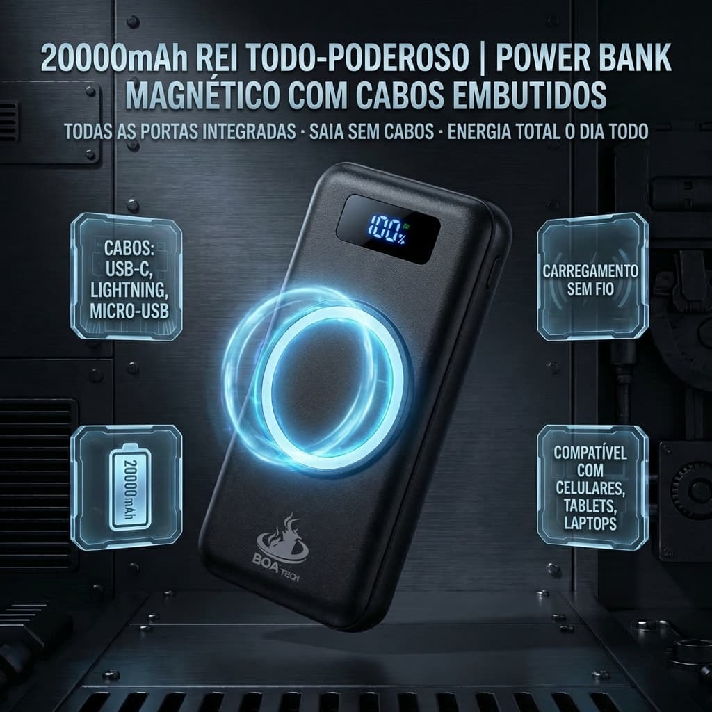 Sem fio/Com fio Carregador Portátil 20.000mAh Indução para iPhone/Android Power Bank