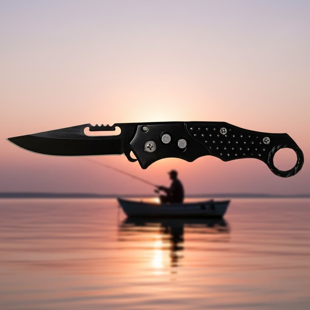 Canivete Automatico com Trava - AcoInox Preto - Saque Rapido para Camping.Frutas e Atividades ao Ar