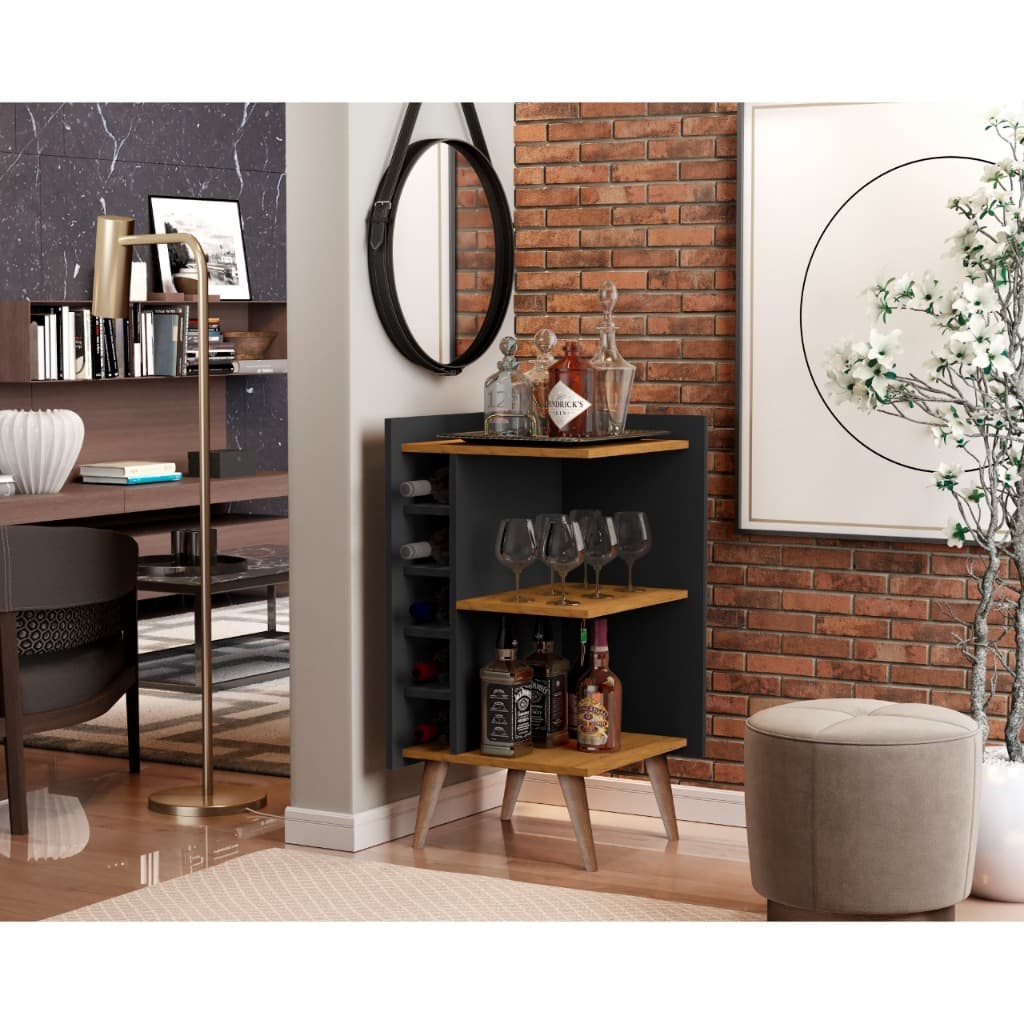 Adega de Canto Barzinho com Pé de Madeira 5 Vinhos ( Preto Nature )