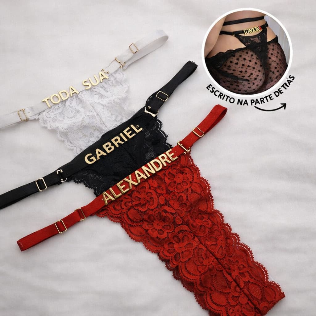 Calcinha com Nome/Frase ou Letras Personalizada de Renda Ajustável ATÉ O 50