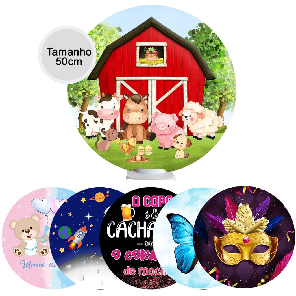 Painel de Mesa Redondo 50cm Tecido Sublimado C/Elástico