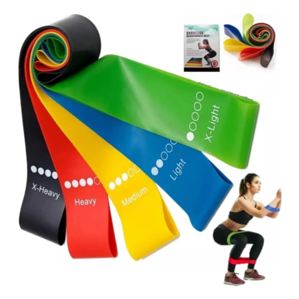 kit 5 Faixas Elástica de Resistência para yoga Pilates Treino Academia