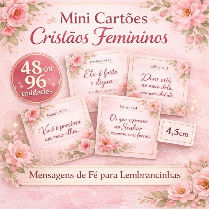 Mini Cartões com Versículos Bíblicos Femininos | Lembrancinha Cristã Igreja Ministério de Mulheres Evangelismo