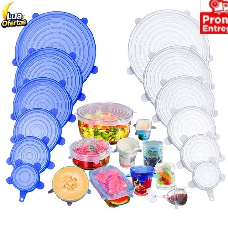 【Kit 6 】Tampas Panela Silicone Universal Reutilizável Elástica Tampas Silicone Cozinha Geladeira