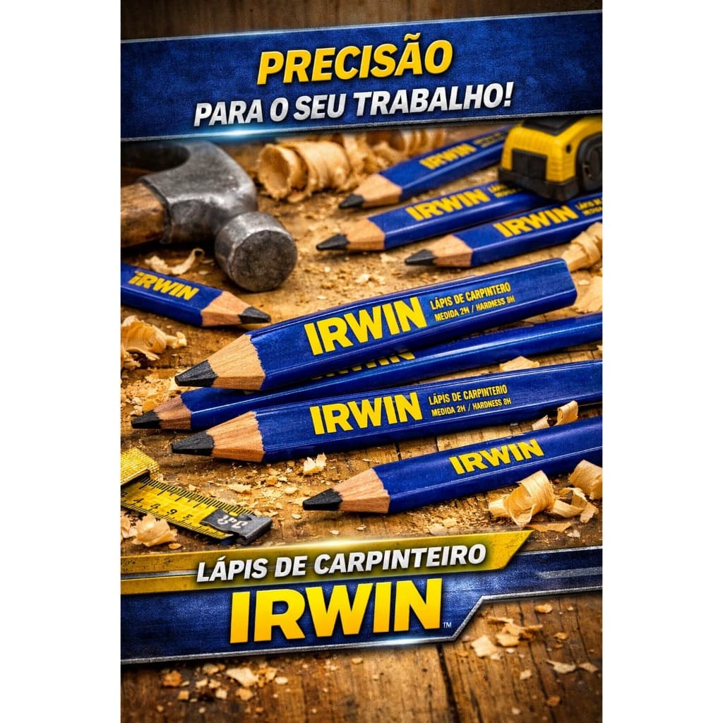 Kit Lápis para Carpinteiro e Marceneiro Irwin para usar em madeira, couro, mármore, concreto
