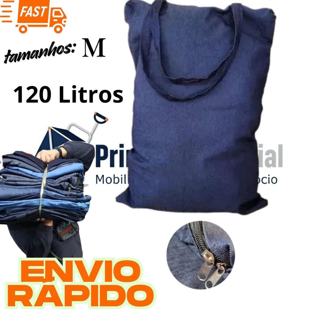 SUPER REFORÇADA 120 Litros Sacolão Em Retalhos Jeans Grosso Mudança Viagem