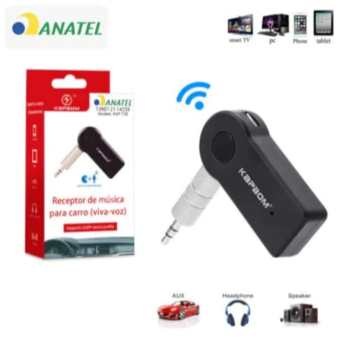 Receptor Bluetooth P2 para Carro Kapbom KAP-T38 Áudio Estéreo A2DP Viva Voz Adaptador Sem Fio USB