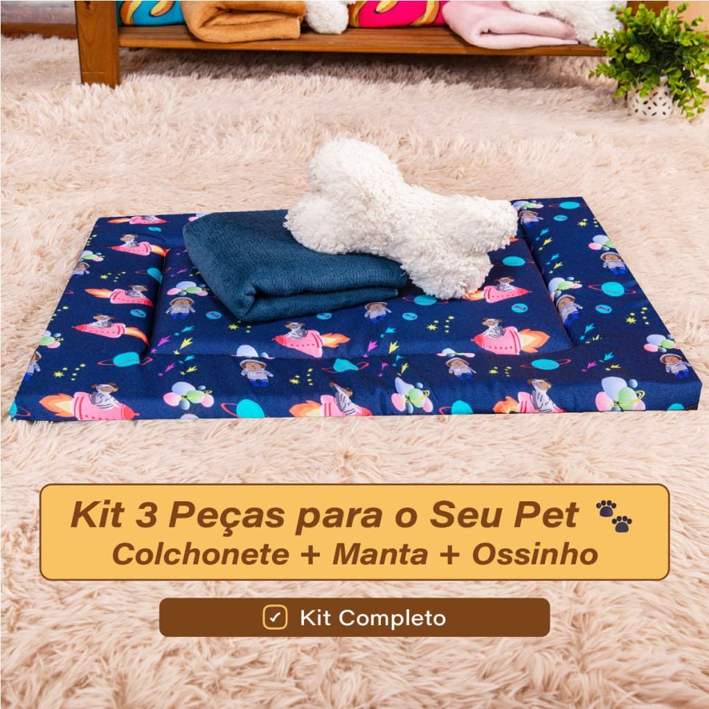 Kit 3 Peças Mantinha Ossinho Pet Colchonete Cobertor Coberta Cobertinha Osso Brinquedo Cachorro Gato
