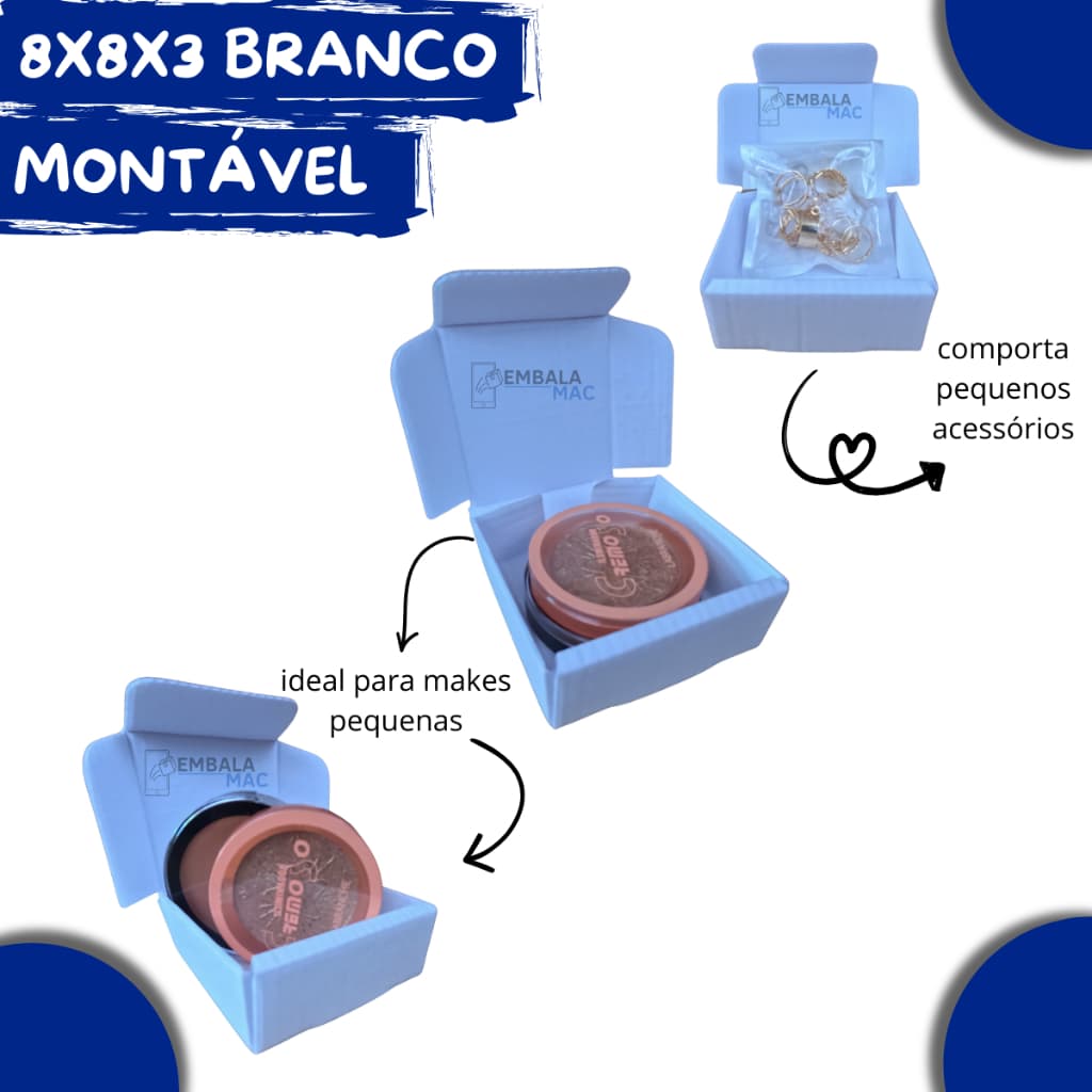 50 Caixas De Papelão Branco Bijouteria 8x8x3 Montável Envios