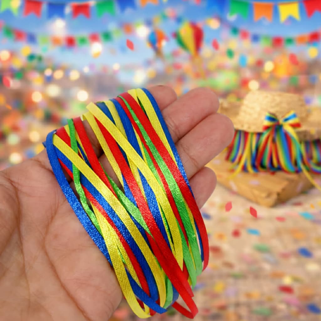 Fitinhas Festa Junina de Cetim 40 Unidades  20cm Coloridas – Laços, Vestido e Chapéu