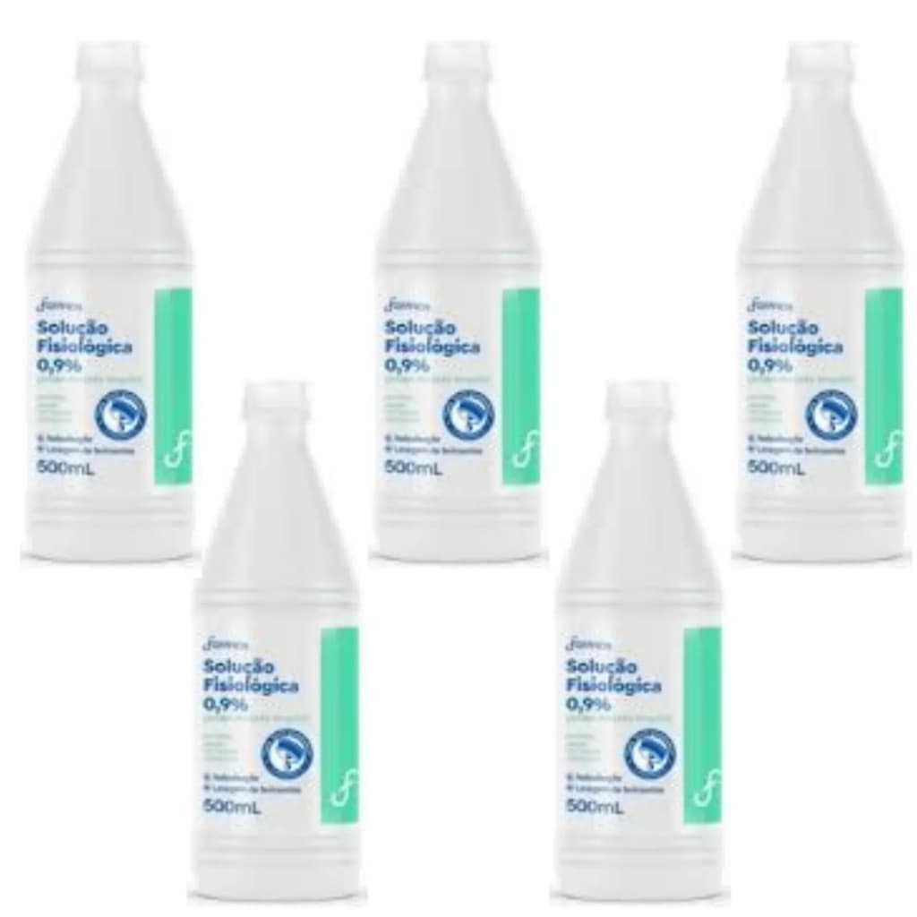 Kit 5 frascos Soro Fisiologico farmax 500ml cada