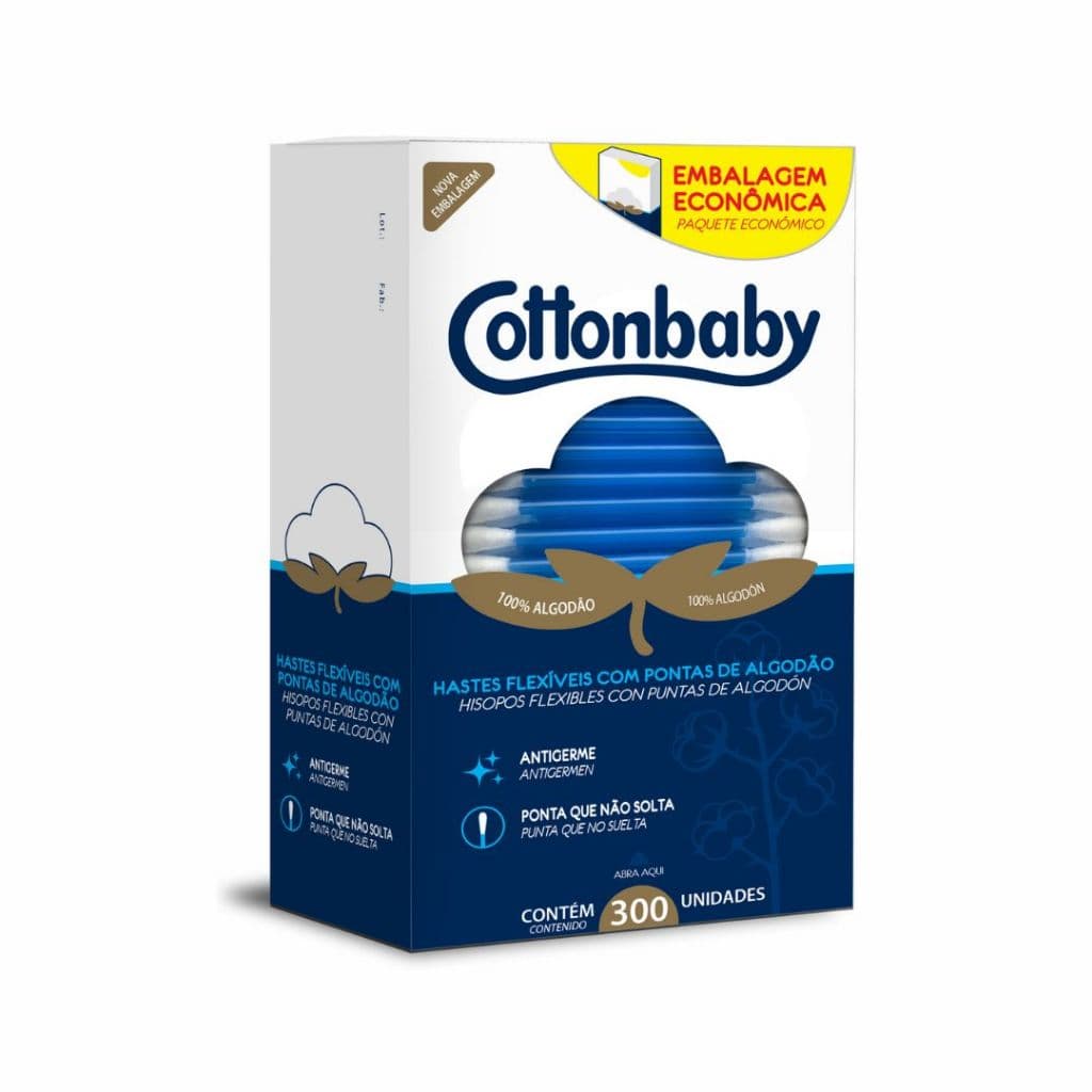 Hastes Flexíveis Cottonbaby 300 Unidades 100% Algodão
