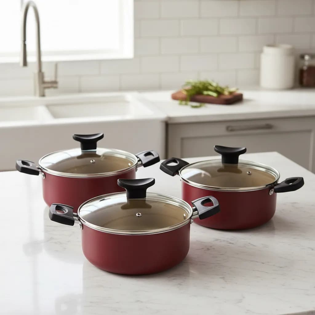 Kit 3 Panelas Caçarolas Antiaderente Com Tampa de Vidro Tamanho 16 18 20cm Com 5 Camadas de Teflon