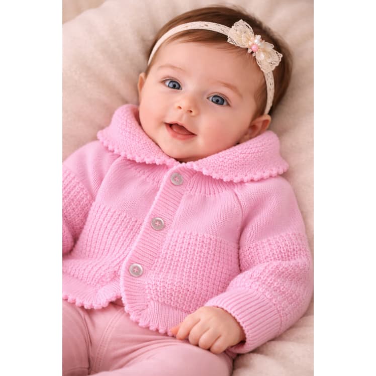 Casaco Gola de Tricô Rosa Bebê Menina Feminino Recém Nascido