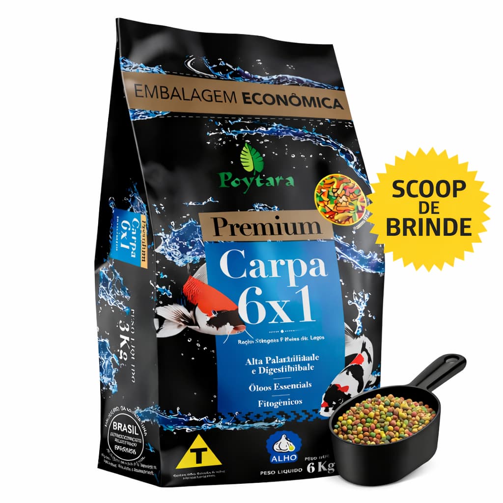 Ração Para Carpas Poytara Sticks Premium 6x1 6kg Mix Com Alho Poytara Para Lagos E Aquários Promoção
