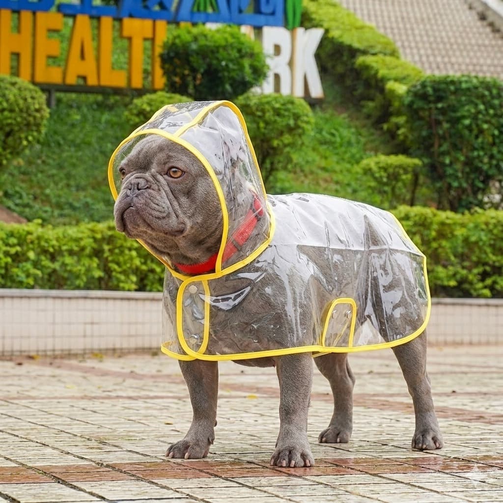 Capa de Chuva Pet Impermeável Transparente com Capuz para Cachorro e Gato Proteção