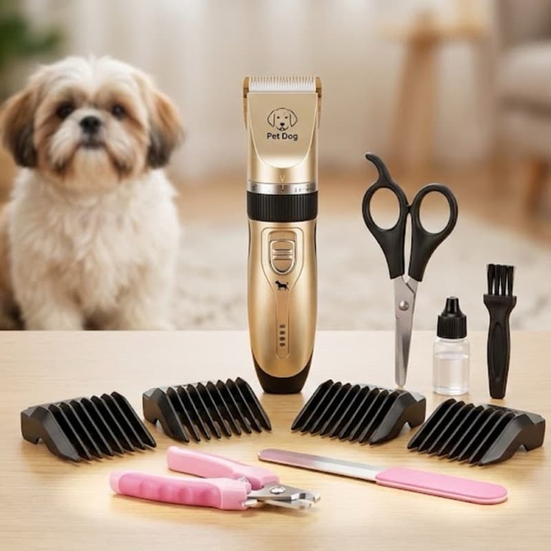 Kit Máquina Para Tosar Pet Cachorro Gato  + Tesoura + Pentes + Acessórios Profissional S/ Fio Bivolt