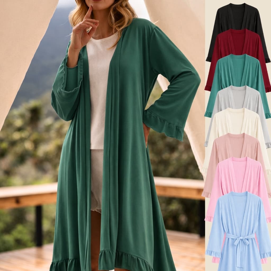 Robe Feminino Elegante com Babado na Manga e na Barra + Faixa – Leve, Delicado e Sofisticado
