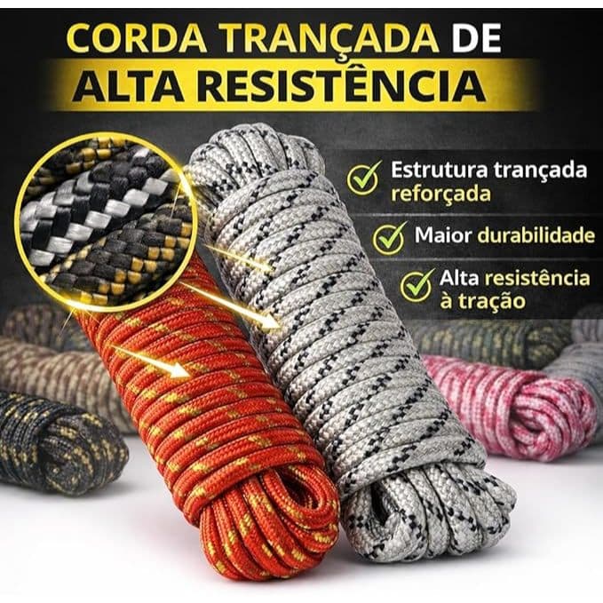 Corda de Nylon Trançada 10m, 20m, 30 Metros Multiuso Camping Escalada Amarração Resistente