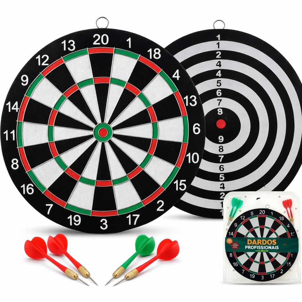 Jogo De Dardos + 4 Dardos Profissional Grande Alvo Duplo Pontaria