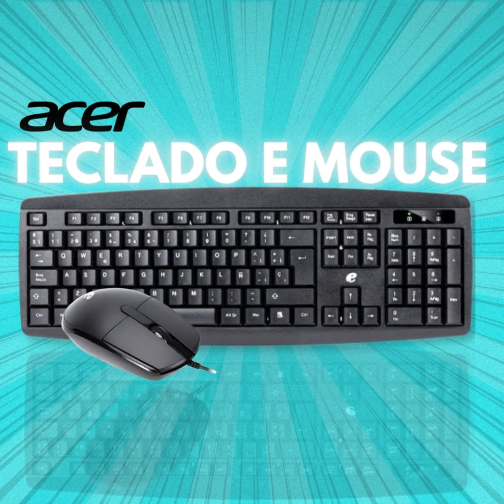 Kit Mouse e Teclado Para Escritório Notebook Office Trabalho Português Brasil Idioma Abnt2 Acer EAK030