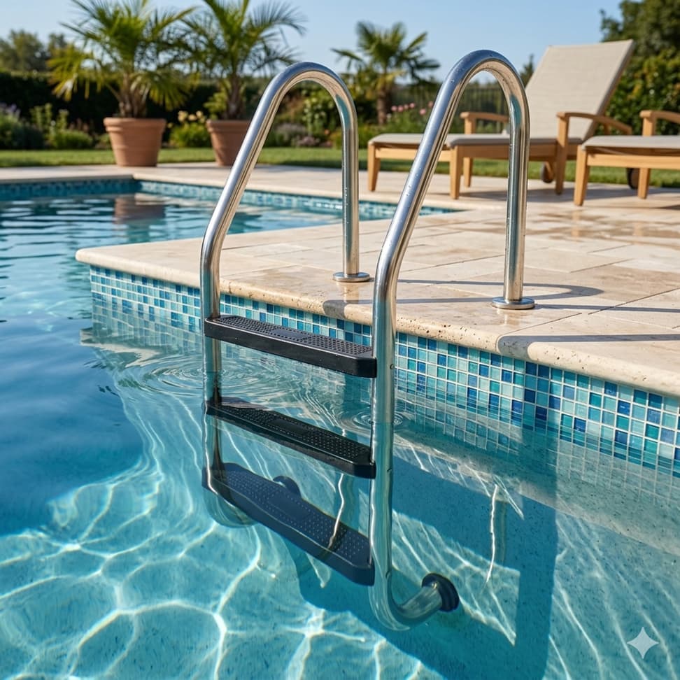 Escada Para Piscina Em Aço Inox Com 3 Degraus Abs Reforçada