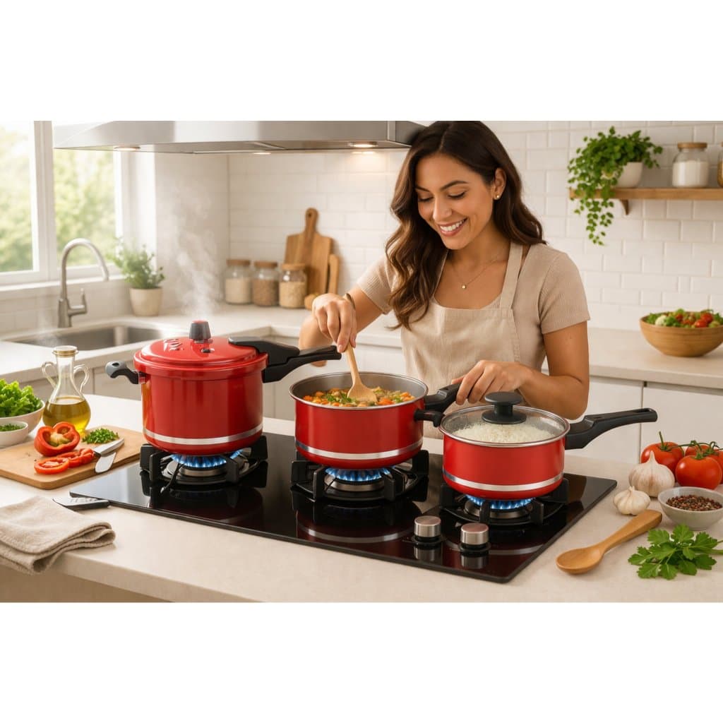 Kit Panelas de Pressão Qatar 3 Peças Corbã –3L/4,5L/5,5L  Tampa de Vidro Externa-Fechamento Externo