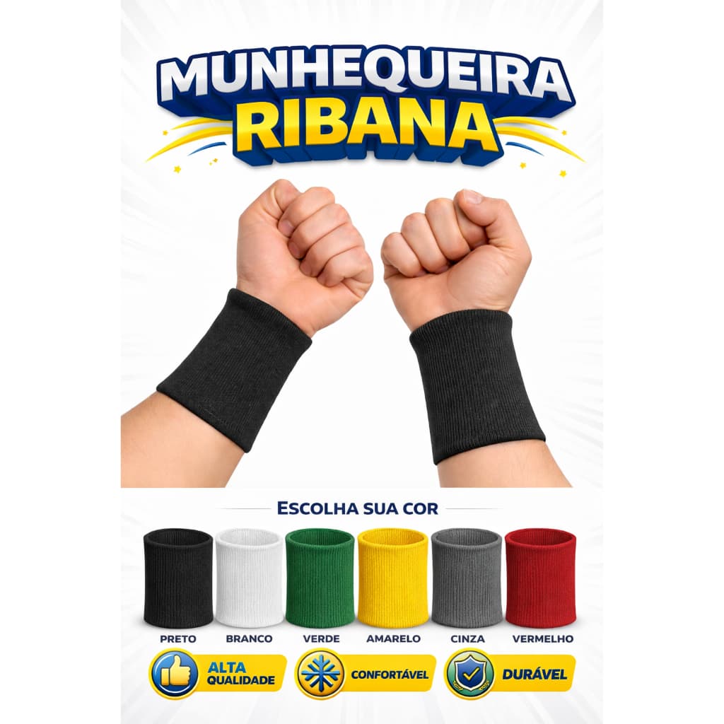 Par Munhequeiras Pulso Ribana Varias Cores Unissex Academia Tênis Squash