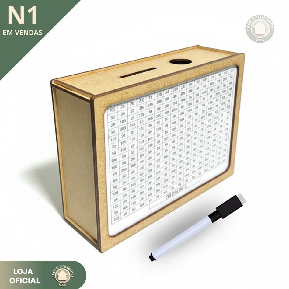 Cofre Desafio 20Mil/5Mil/10Mil Caixa de Dinheiro MDF Método Japonês Poupança Depósitos