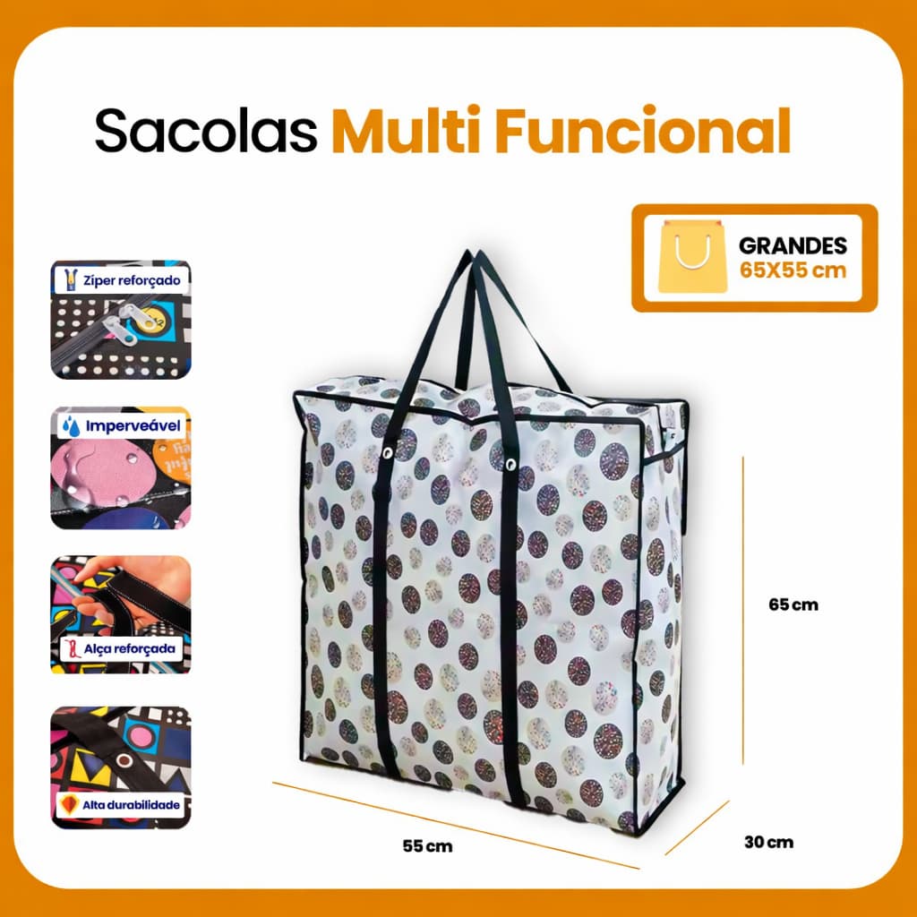 Kit Sacola 1/2/3/4 Bolsa C/ Zíper GG Sacoleiro Extra Grande Viagem Mudanças Transporte