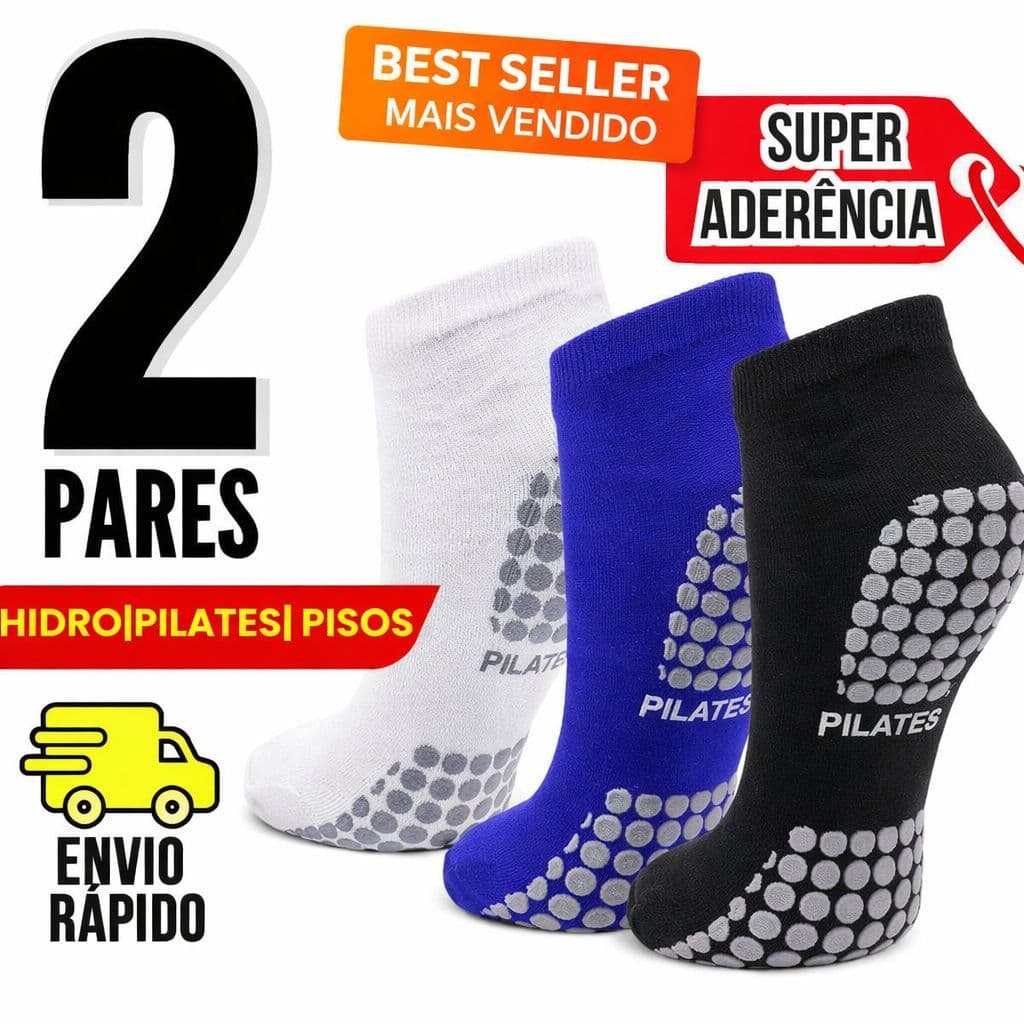 Kit 2 Pares Meia Antiderrapante Hidroginástica Pilates Fisioterapia 34 a 40 Yoga Adulto