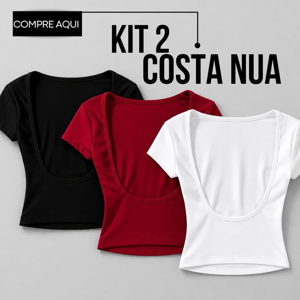 KIT 2 Blusas Cropped Baby Tee Ombro a Ombro Suplex Com Decote Nas Costas Blusinha Feminina Verão