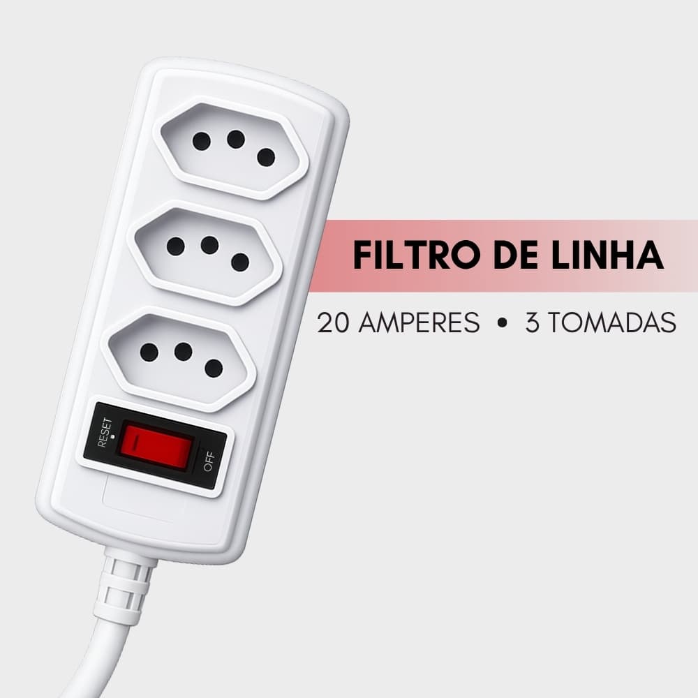 Filtro de Linha ar condicionado forno secador 3 tomadas 1,5 metros 20 Amperes force line