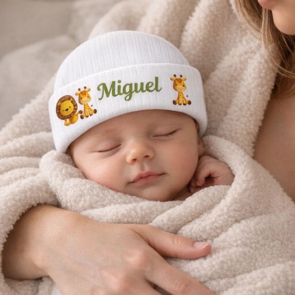 Touca Personalizada com Nome do Seu Bebê | Touca Canelada | Ideal Para Recém-Nscido | Enxoval | Saída Maternidade