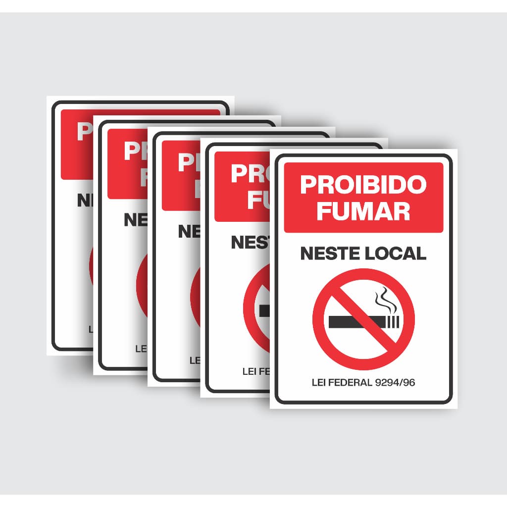 Kit 5 Placas Proibido Fumar (Lei Federal) - 18x25cm
