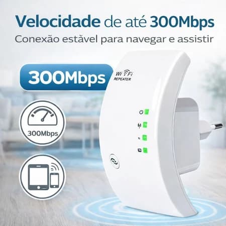 Repetidor WiFi 300Mbps Bivolt Amplificador de Sinal 2.4GHz WPS Extensor Internet com Porta LAN