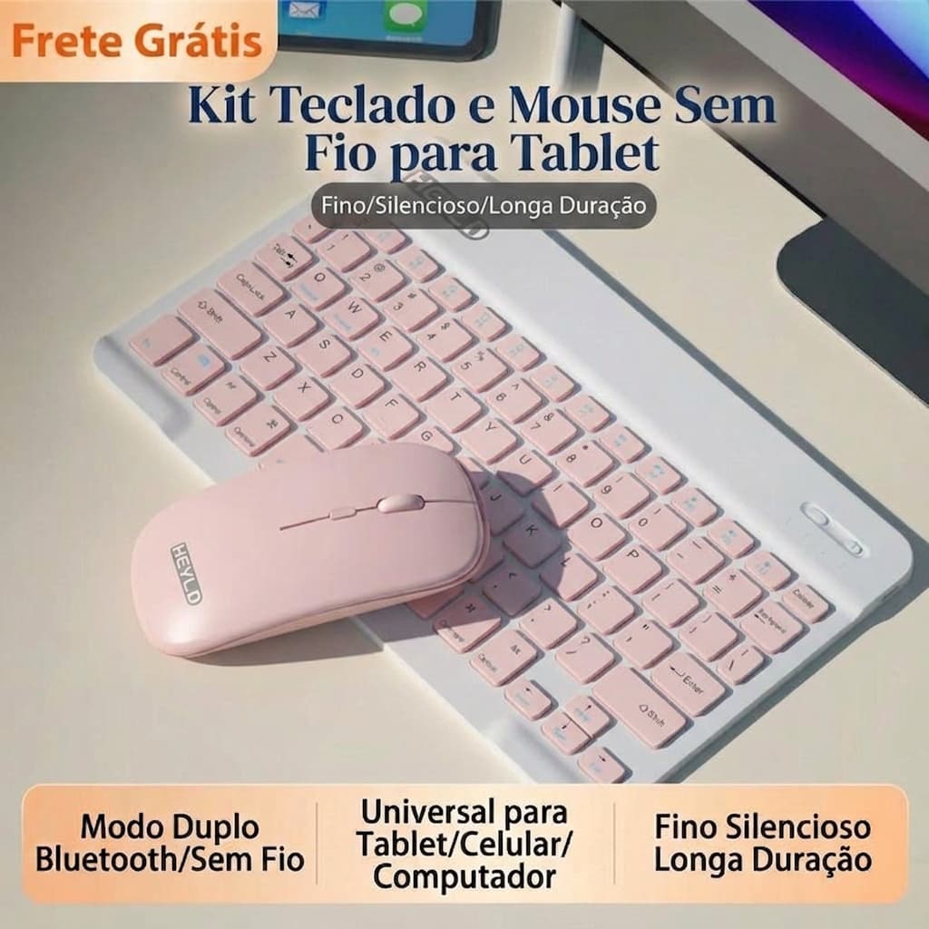 KIT Keyboard e Mouse Wireless Bluetooth Portátil Teclado Sem fio Android/ios-ipad/tablet Recarregável Compatível-HY-030