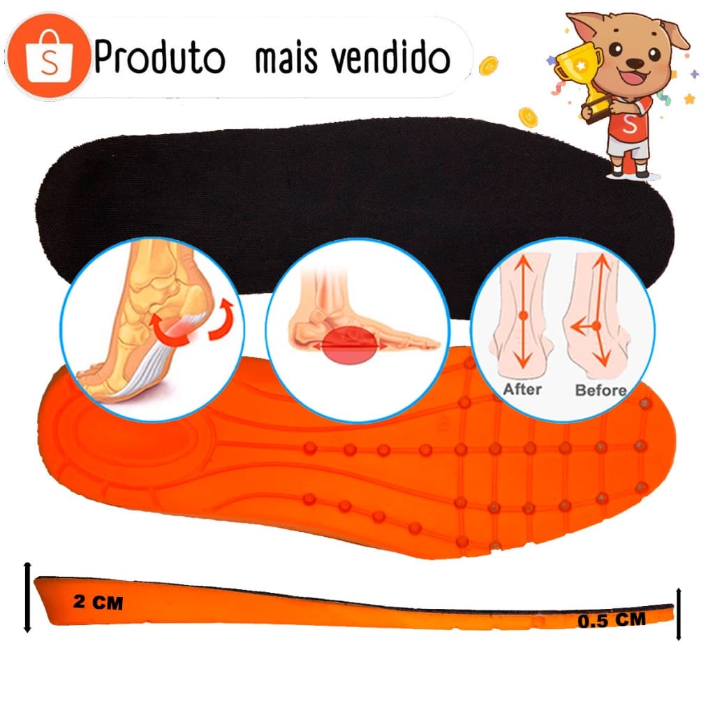 Palmilha de Gel Macia Ortopédica Ideal Para Tênis Anti Impacto Anatomica em Gel